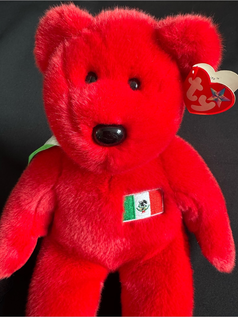 Ty Beanie Baby Large Osito, Red Bear Plush with Mexico Flag